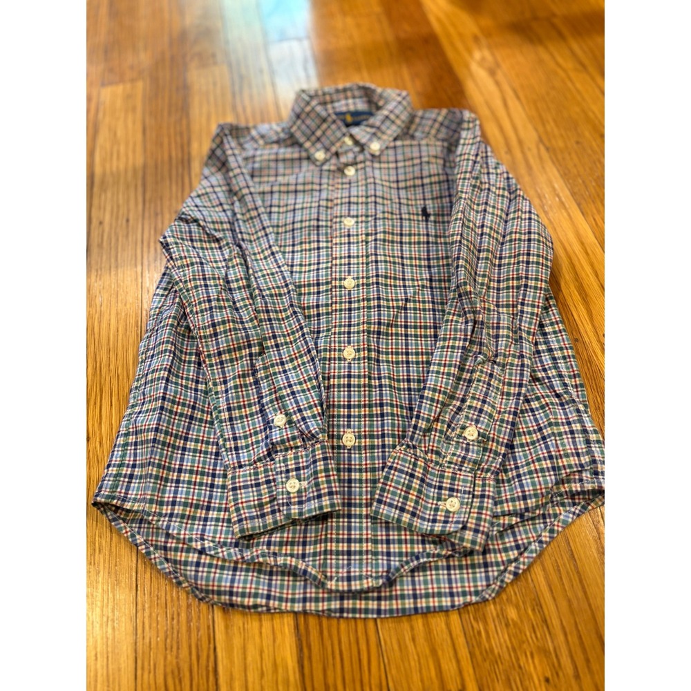 Ralph Lauren Boys Multi Color Plaid Button Down Shirt Long Sleeve Size 5